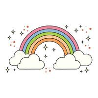 Vector pastel rainbow with clouds and stars on white background