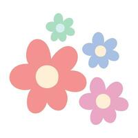 Vector set of retro flowers in cartoon flat style vector illustration of colorful flowers