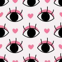 Eyes and hearts seamless pattern with pink color vector
