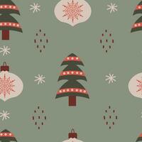 Vintage Christmas seamless pattern with tree and baubles vector