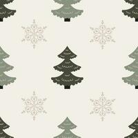 Vintage Christmas seamless pattern with tree and snowflake vector