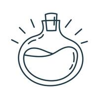 Vector round flask with cork with magic potion doodle linear cartoon