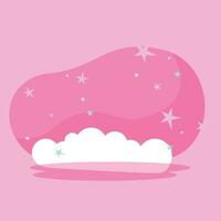 Vector fantasy pink background with clouds and stars pastel color sky landscape