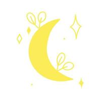 Vector silhouette of the crescent moon and stars in the night sky isolated on background