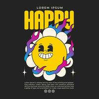 daisy flower groovy character 90s design illustration with slogan, retro cartoon character vector