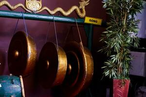 Batu - Indonesia, October 08, 2023. One of the gamelan musical instruments, named gong, comes from Surakarta. photo