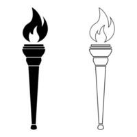 outline silhouette torch icon set isolated on white background vector