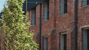 leven, Oekraïne - 06.05.2022. oud fabriek gebouwen gerenoveerd naar bedrijf middelpunt. oud fabriek herbouwd in zolder stijl. rood steen fabriek winkels met cafés, kantoren en openbaar video