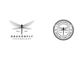 Simple and minimalist dragonfly logo design. Outline dragonfly logo vector