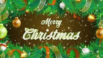 Merry Christmas Animation Text, sparkling lights xmas tree Merry Christmas and Happy New Year greeting message in english. Elegant animated holiday season for background video footage. Video 4K