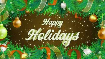 glad jul animering text, gnistrande lampor xmas träd glad jul och Lycklig ny år hälsning meddelande i engelsk. elegant animerad Semester säsong för bakgrund video antal fot. video 4k