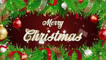 Merry Christmas Animation Text, sparkling lights xmas tree Merry Christmas and Happy New Year greeting message in english. Elegant animated holiday season for background video footage. Video 4K