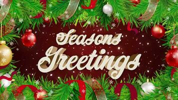 Merry Christmas Animation Text, sparkling lights xmas tree Merry Christmas and Happy New Year greeting message in english. Elegant animated holiday season for background video footage. Video 4K