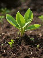 planta crecimiento en el suelo generativo ai foto