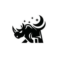 Rhino Moon Geometric Logo design vector illustration, on white background template, suitable for your company