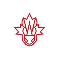 Abstract Rhino Head With Maple Leaf line modern illustration logo design, Red maple leaf, Canada symbol, Red Canadian Maple Leaf vector