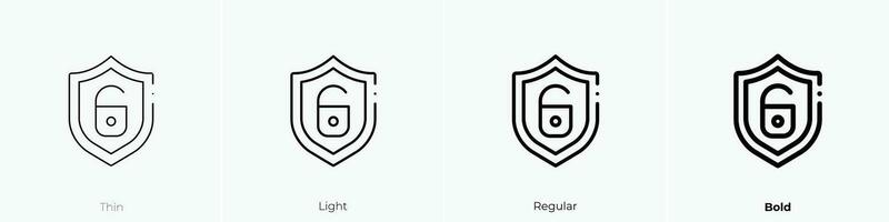 shield icon. Thin, Light, Regular And Bold style design isolated on white background vector