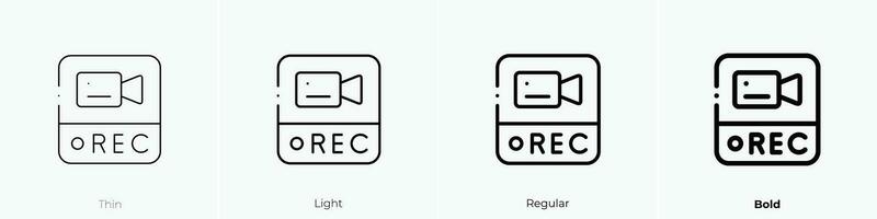 rec icono. delgado, luz, regular y negrita estilo diseño aislado en blanco antecedentes vector