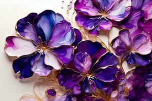 mármol resumen antecedentes con púrpura flores acrílico pintar. decoración para fondo de pantalla escritorio, póster, cubrir folleto. ai generativo foto