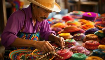 un hombre en un sombrero es de venta vistoso artículos ai generado foto