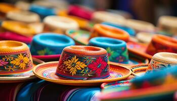 a man in a hat is selling colorful items Ai Generated photo