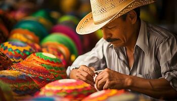 un hombre en un sombrero es de venta vistoso artículos ai generado foto