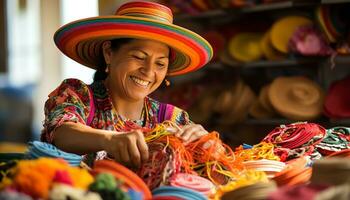 a man in a hat is selling colorful items Ai Generated photo