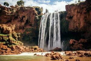 Waterfall in the gorge of Murchison Falls, Western Australia, Ouzoud waterfalls, Grand Atlas in Morocco, AI Generated photo