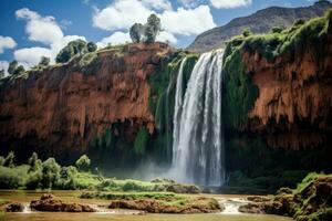 Waterfall in the mountains of Argentina, South America. Toned, Ouzoud waterfalls, Grand Atlas in Morocco, AI Generated photo