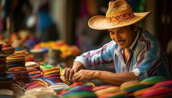 a man in a hat working on a hat Ai Generated photo