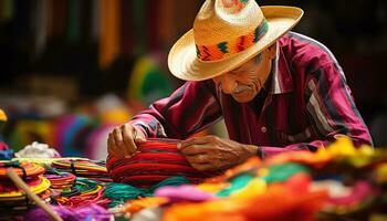 un hombre en un sombrero trabajando en un sombrero ai generado foto