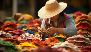 un hombre en un sombrero trabajando en un sombrero ai generado foto