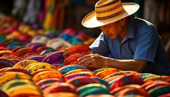 un hombre en un sombrero trabajando en un sombrero ai generado foto