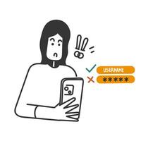 hand drawn doodle entering wrong password on mobile illustration vector