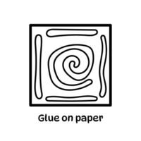 Glue liquid pattern location apllied on square paper vector icon illustration outline isolated on square white background. Simple flat cartoon minimalist art styled drawing.