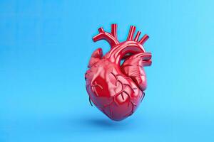 Human heart isolated on blue background. 3d render illustration of human heart, Human heart on blue background. 3d rendering, 3d illustration, AI Generated photo