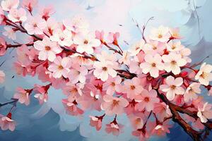 Cereza florecer, sakura, Cereza florecer, primavera fondo, sakura Cereza florecer. primavera flores floral fondo, ai generado foto