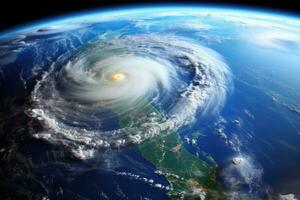 planeta tierra desde espacio. elementos de esta imagen amueblado por nasa, espacio ver de el americano ian huracán en Florida estado de unido estados demostración el, ai generado foto