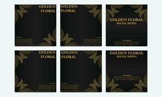 set of luxury golden floral social media template. suitable for social media post, web banner, cover and card vector