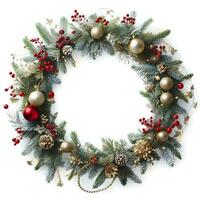 Christmas wreath with ornaments. AI Generative photo