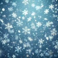 Image of snowflakes falling from the sky. AI Generative photo
