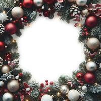 Christmas wreath with ornaments. AI Generative photo