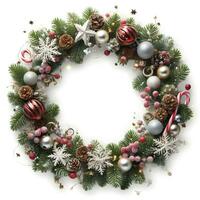 Christmas wreath with ornaments. AI Generative photo