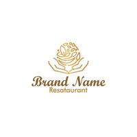 restaurant logo design, health, food and drink, gold hand, lineart logo vector