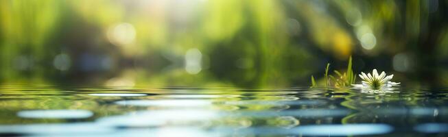 borroso imagen de natural antecedentes desde agua y plantas. generativo ai foto