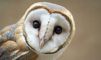 Tyto alba head, a common barn owl. close up. Generative AI photo