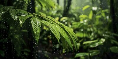 lluvia caídas en un selva con el lluvia gotas. generativo ai foto