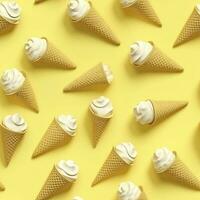 Ice Cream pattern on yellow background, top view. AI Generated photo