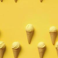 Ice Cream pattern on yellow background, top view. AI Generated photo