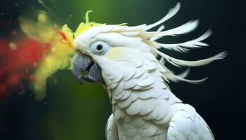 Digital photo manipulation of a white parrot. Generative AI